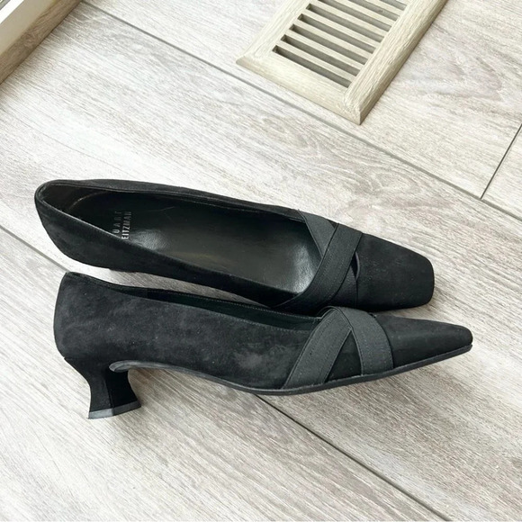 Stuart Weitzman Kitten Heel Suede Leather Square Toe Pumps - Picture 2 of 15